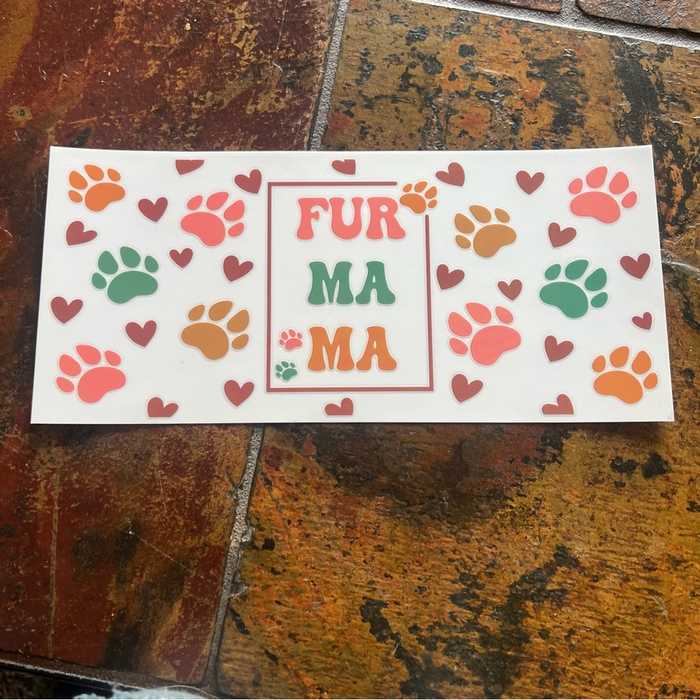 UV DTF sticker: fur mama paw print.